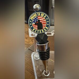 Handcrafted Wine Topper Veteran’s Proud to be a Veteran USA Military Gift